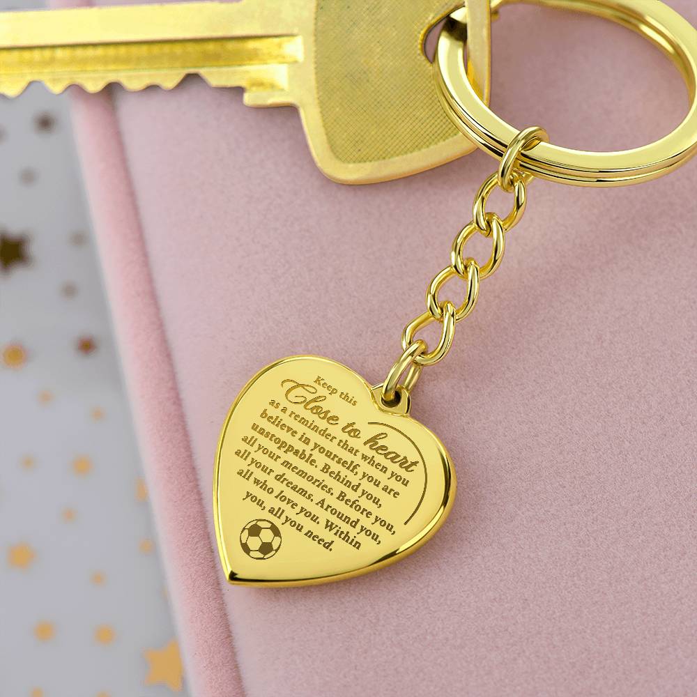 Unstoppable - Engraved Heart Keychain - Soccer