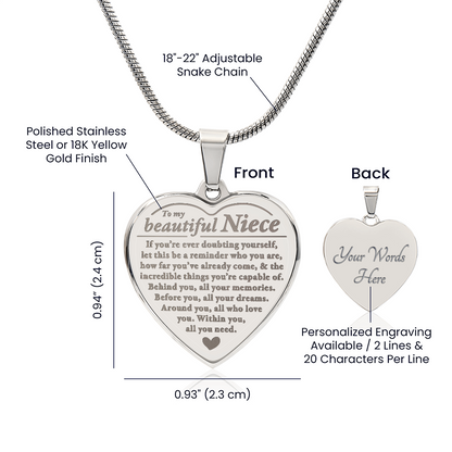 Behind you - Engraved Heart Necklace - Niece