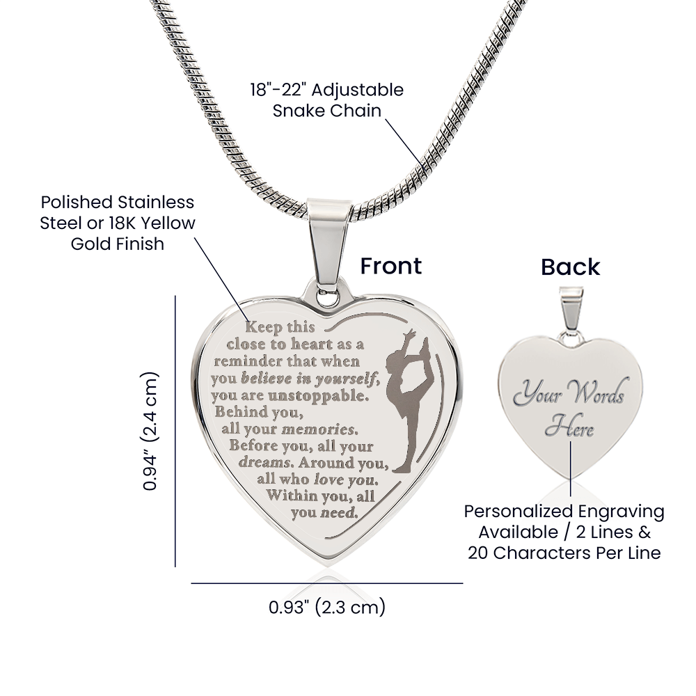 Unstoppable - Engraved Heart Necklace - Dance Gymnastics