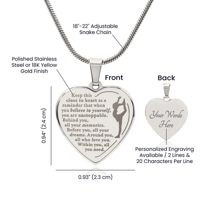 Unstoppable - Engraved Heart Necklace - Dance Gymnastics