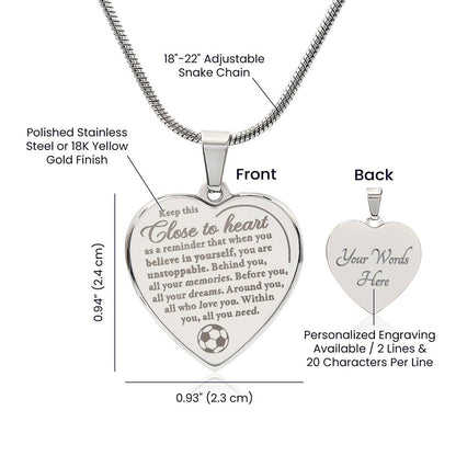Unstoppable - Engraved Heart Necklace - Soccer