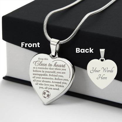 Unstoppable - Engraved Heart Necklace - Soccer