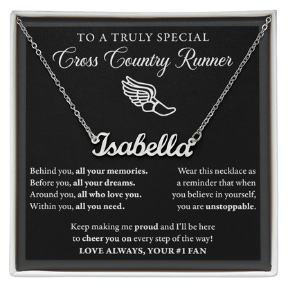 Behind you - Name Necklace - Cross Country Runner
