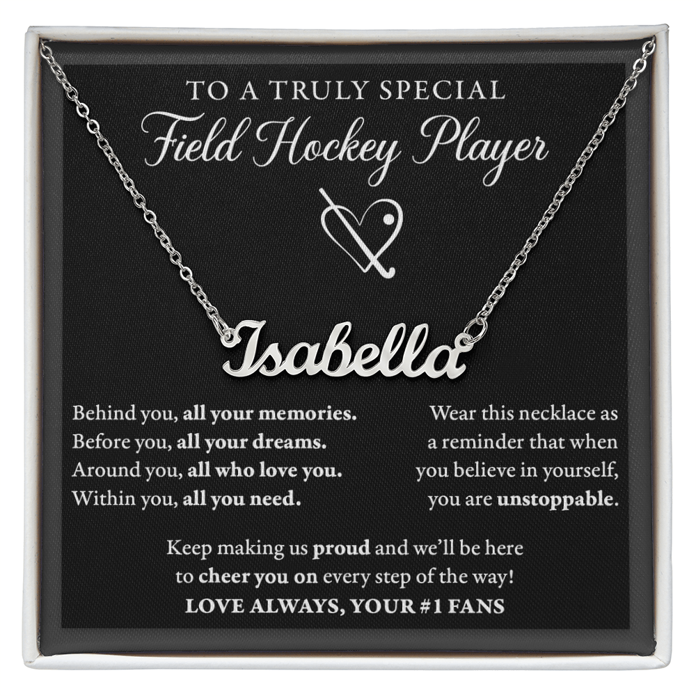 Behind you (Plural) - Name Necklace - Field Hockey