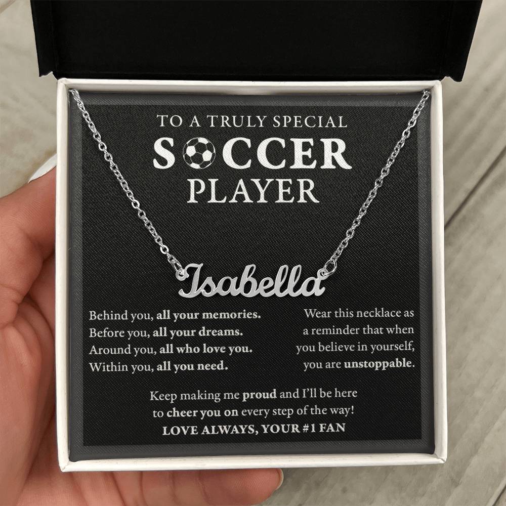 Behind you - Name Necklace - Soccer