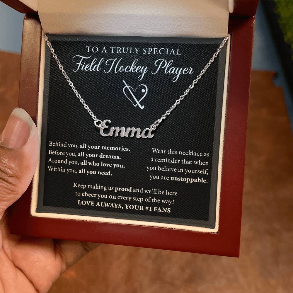Behind you (Plural) - Name Necklace - Field Hockey