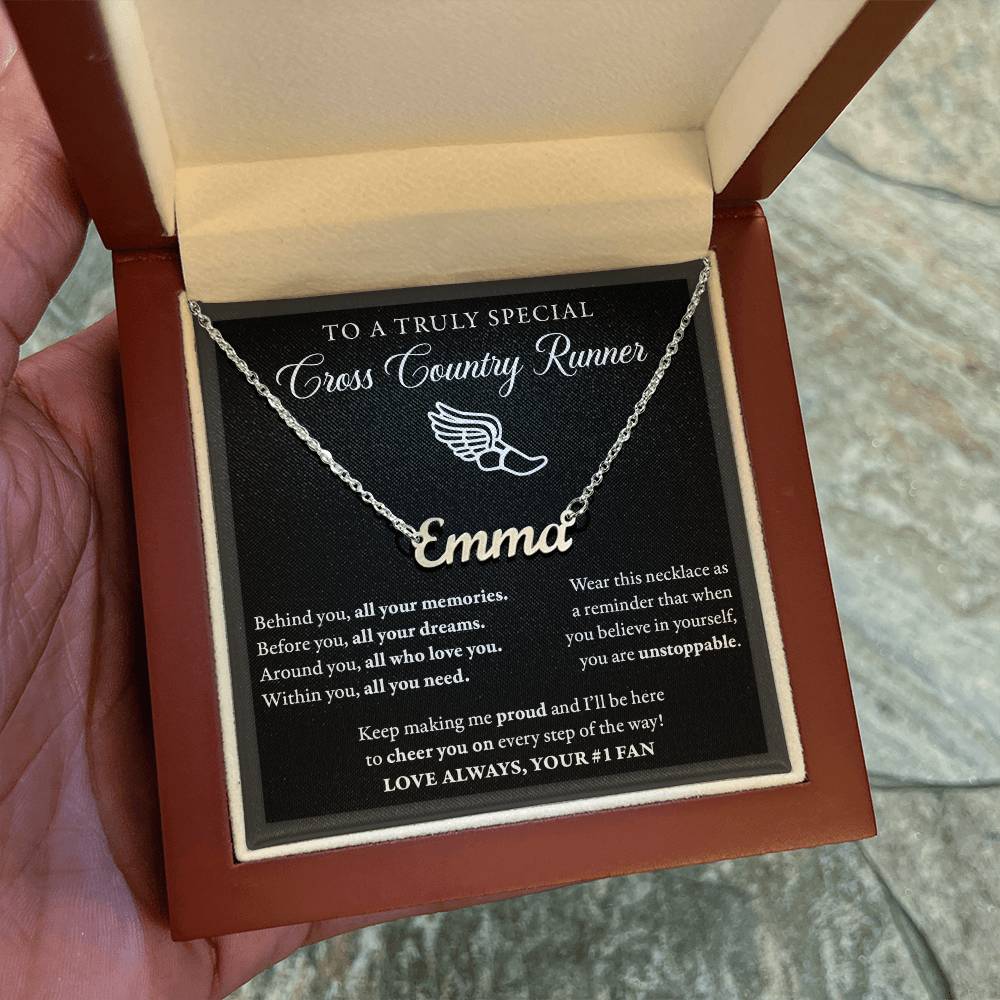 Behind you - Name Necklace - Cross Country Runner
