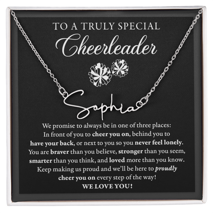 3 places (Plural) - Signed Name Necklace - Cheerleader