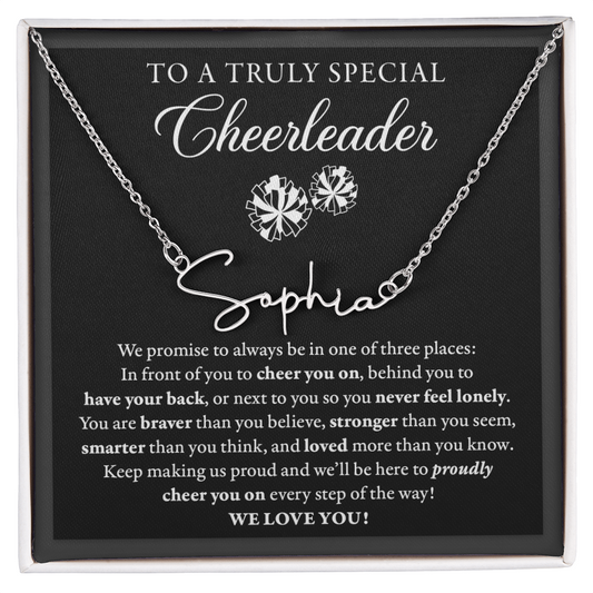 3 places (Plural) - Signed Name Necklace - Cheerleader