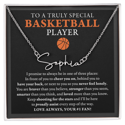 3 places Braver - Signed Name Necklace - Basketball