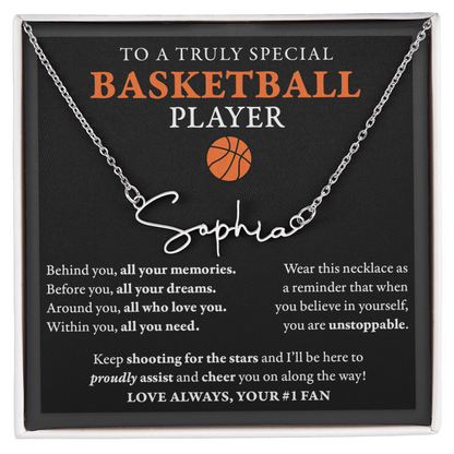 Behind Unstoppable - Signed Name Necklace - Basketball