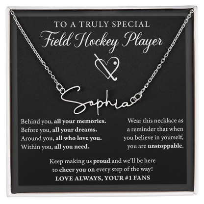 Field Hockey - Behind Unstoppable Plural - Name Necklace