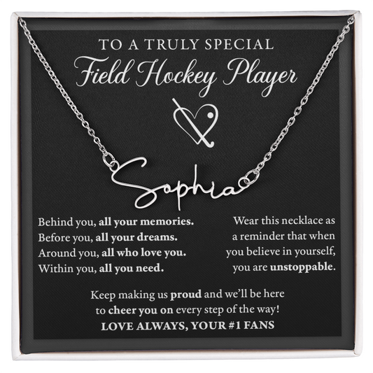 Field Hockey - Behind Unstoppable Plural - Name Necklace