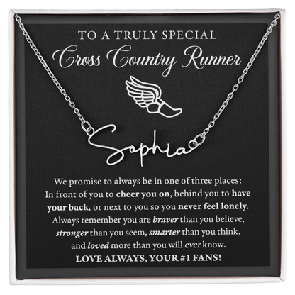 3 places Braver (Plural) - Signed Name Necklace - Cross Country