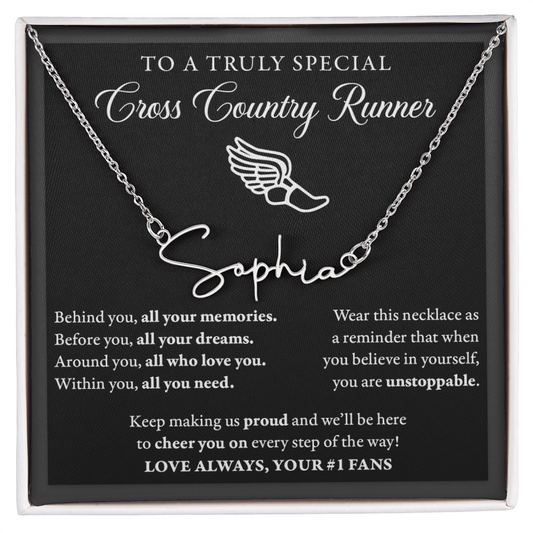 Behind Unstoppable (Plural) - Signed Name Necklace - Cross Country