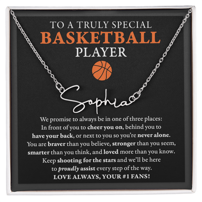 3 places Braver (Plural) - Signed Name Necklace - Basketball