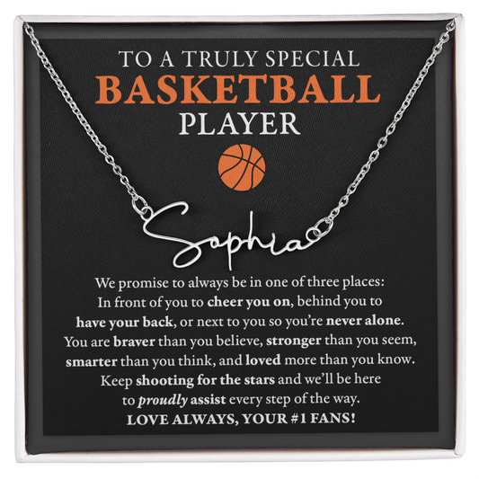 3 places Braver (Plural) - Signed Name Necklace - Basketball