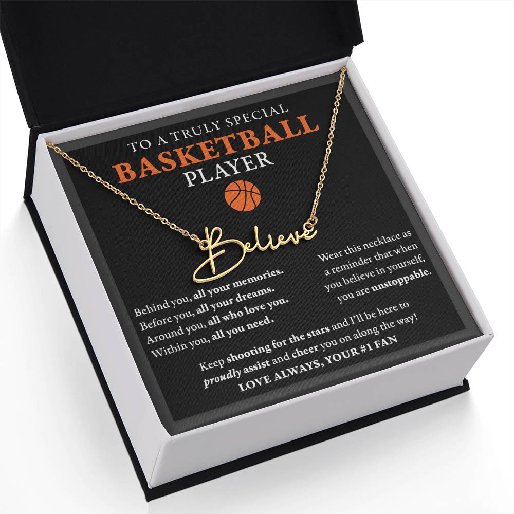 Behind Unstoppable - Signed Name Necklace - Basketball