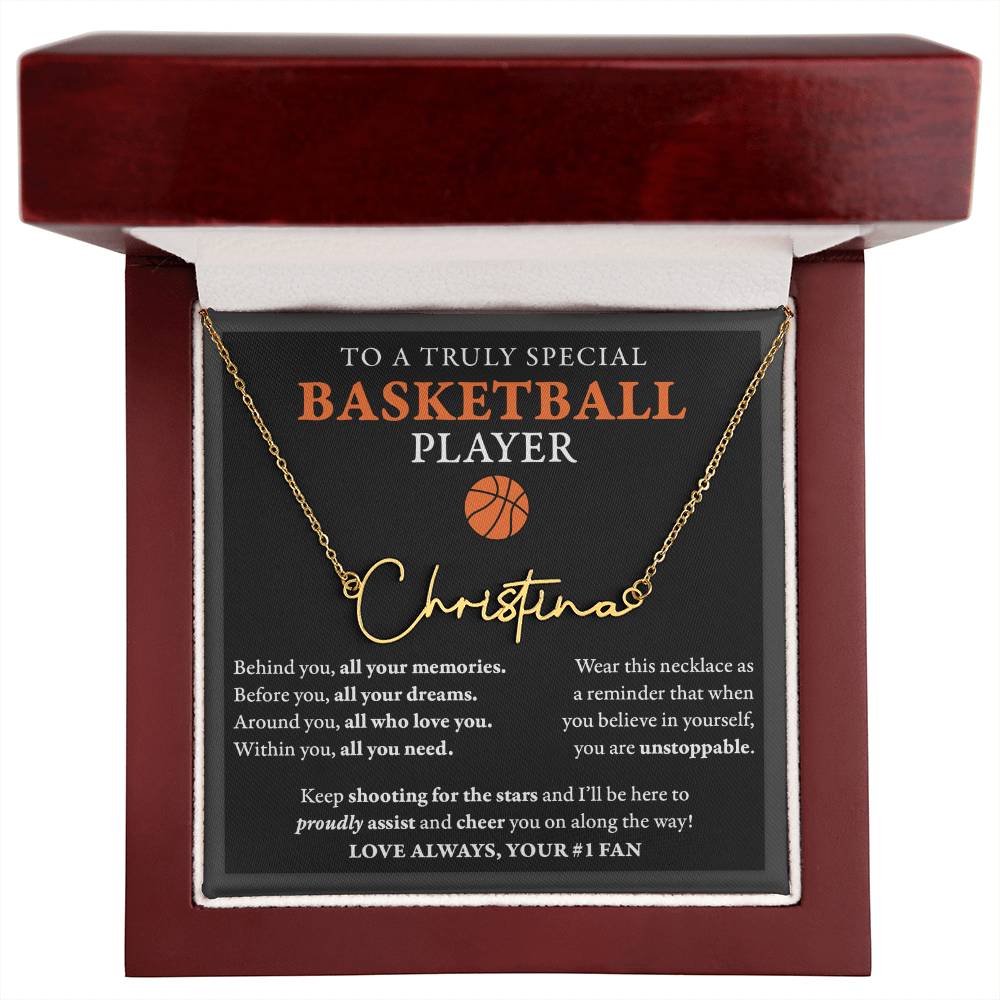 Behind Unstoppable - Signed Name Necklace - Basketball