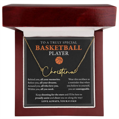 Behind Unstoppable - Signed Name Necklace - Basketball