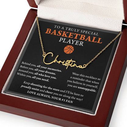 Behind Unstoppable - Signed Name Necklace - Basketball