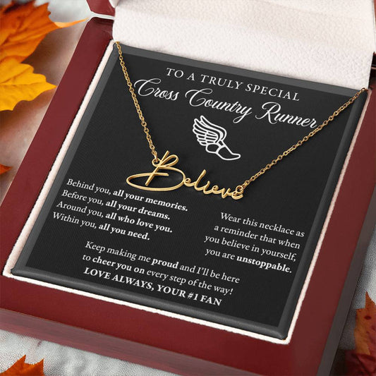 Behind Unstoppable - Signed Name Necklace - Cross Country