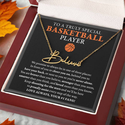 3 places Braver (Plural) - Signed Name Necklace - Basketball