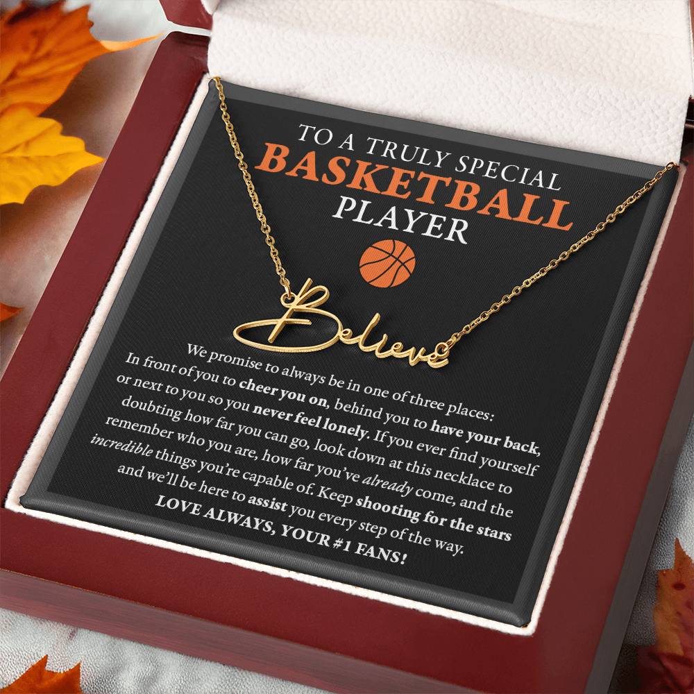3 places Doubting (Plural) - Signed Name Necklace - Basketball