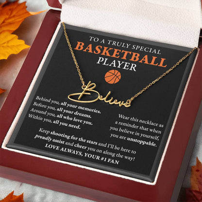 Behind Unstoppable - Signed Name Necklace - Basketball