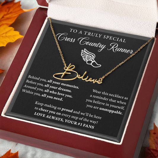 Behind Unstoppable (Plural) - Signed Name Necklace - Cross Country