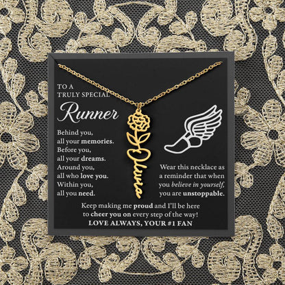 Cross Country runner - Behind Unstoppable - Flower Name Necklace