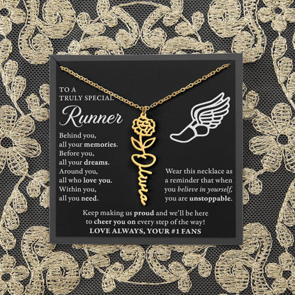 Cross country runner - Behind Unstoppable Plural - Flower Name Necklace
