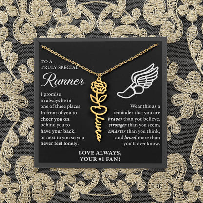 Cross Country runner - 3 places Braver - Flower Name Necklace