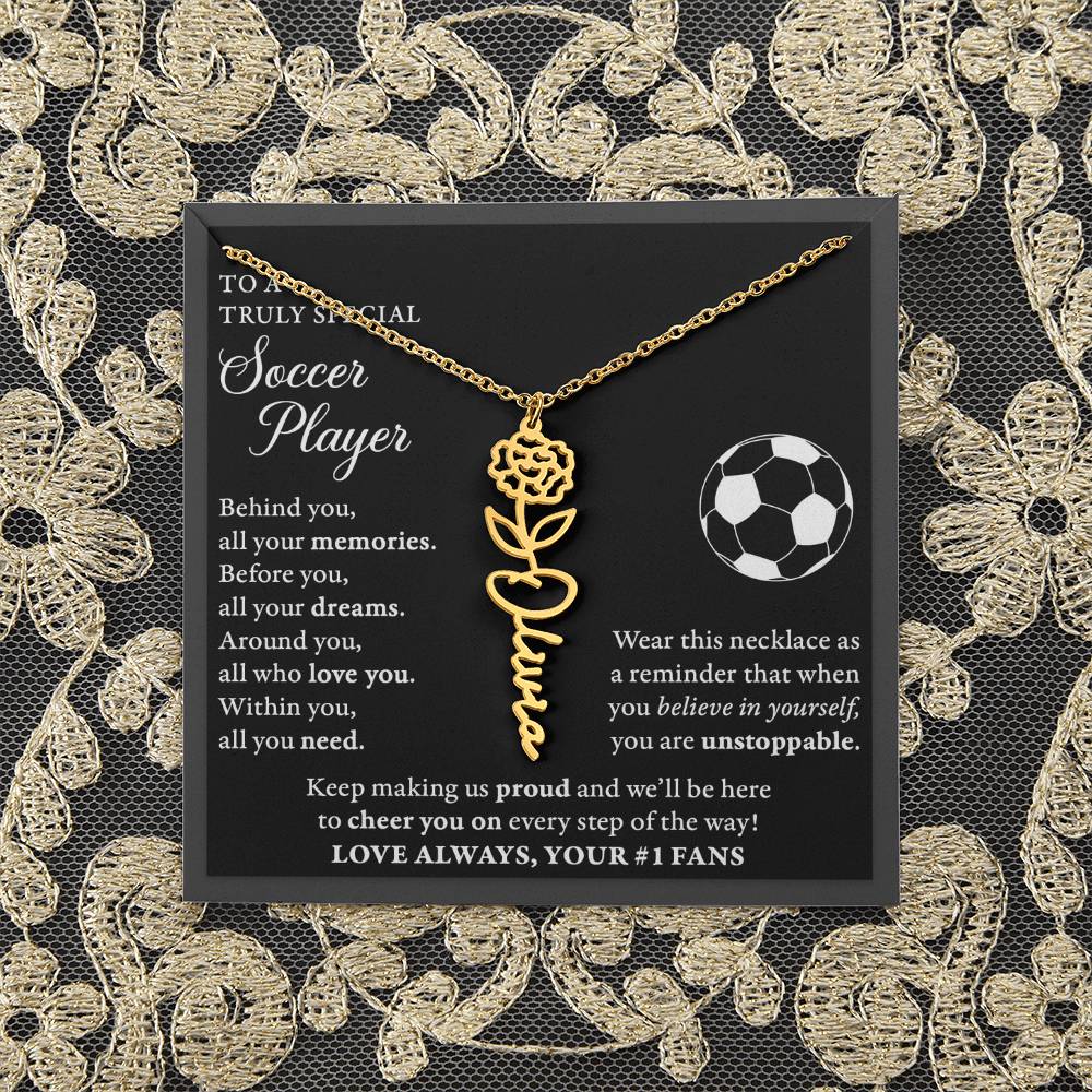 Soccer - Behind Unstoppable Plural - Flower Name Necklace