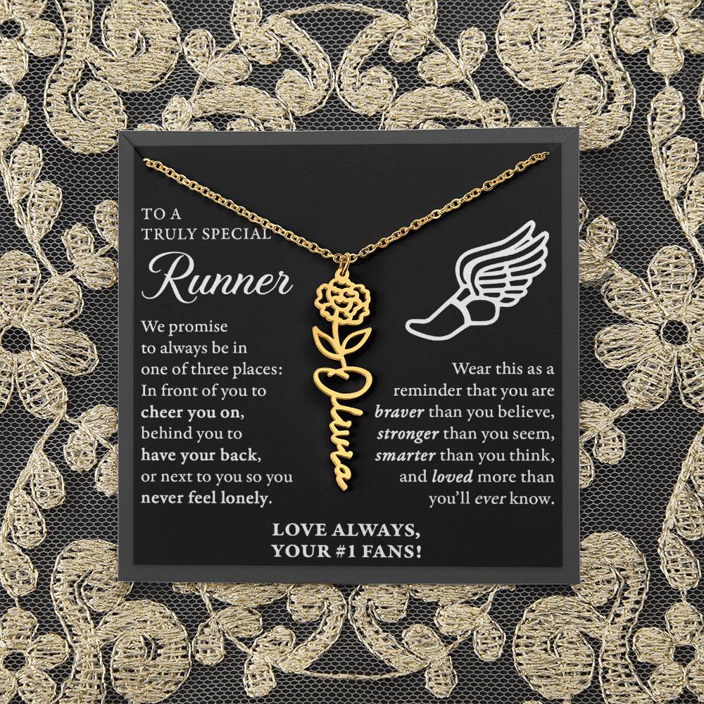 Cross Country runner - 3 places Braver Plural - Flower Name Necklace