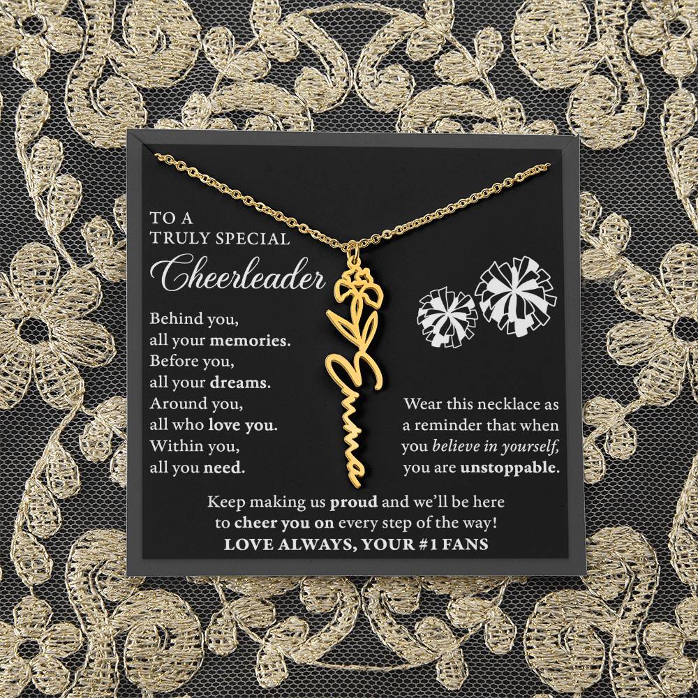 Behind you (Plural) - Birth Flower Name Necklace - Cheerleader