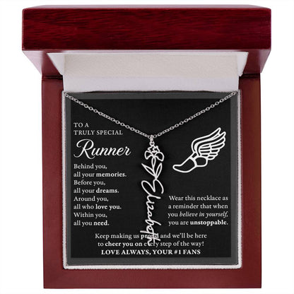 Cross country runner - Behind Unstoppable Plural - Flower Name Necklace