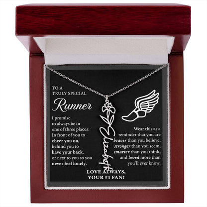 Cross Country runner - 3 places Braver - Flower Name Necklace