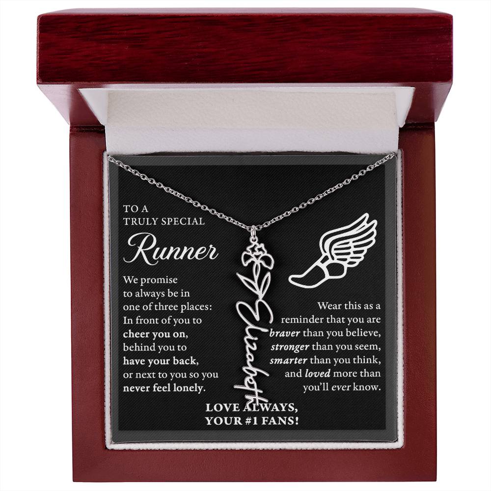 Cross Country runner - 3 places Braver Plural - Flower Name Necklace