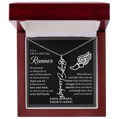 Cross Country runner - 3 places Braver Plural - Flower Name Necklace