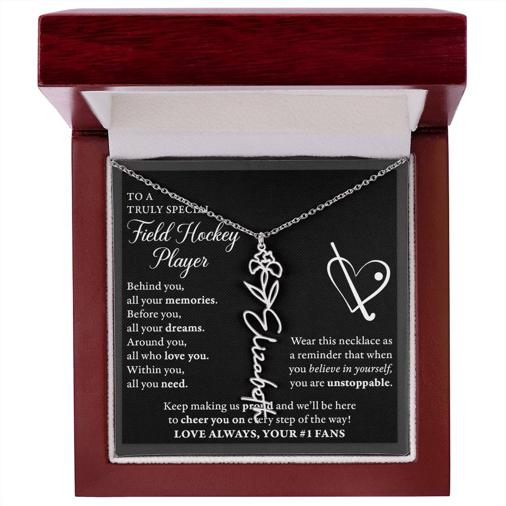Field Hockey - Behind Unstoppable Plural - Flower Name Necklace