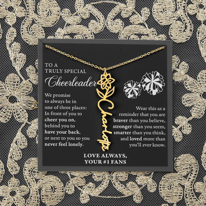 3 places (Plural) - Birth Flower Name Necklace - Cheerleader