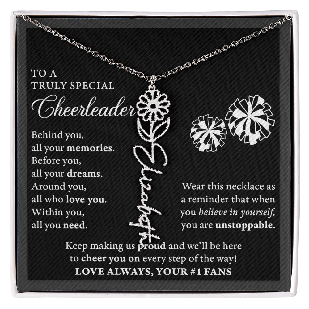 Behind you (Plural) - Birth Flower Name Necklace - Cheerleader