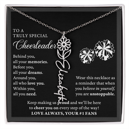 Behind you (Plural) - Birth Flower Name Necklace - Cheerleader