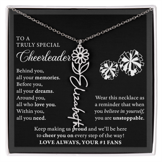 Behind you (Plural) - Birth Flower Name Necklace - Cheerleader