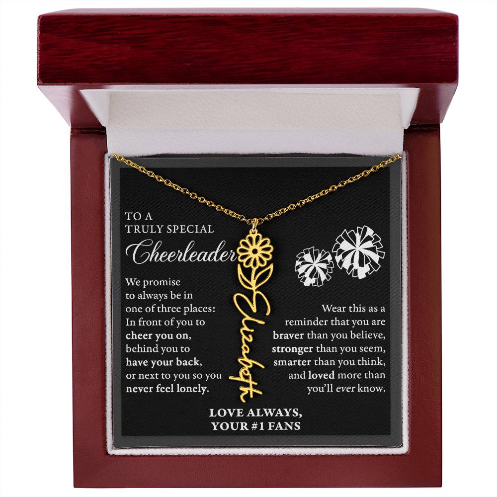 3 places (Plural) - Birth Flower Name Necklace - Cheerleader