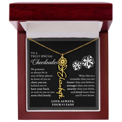 3 places (Plural) - Birth Flower Name Necklace - Cheerleader