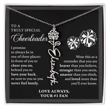 3 places -  Birth Flower Name Necklace - Cheerleader