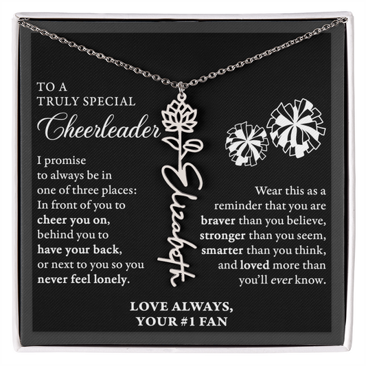3 places -  Birth Flower Name Necklace - Cheerleader