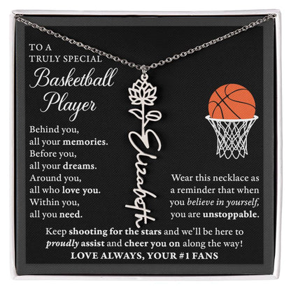 Basketball - Behind Unstoppable Plural - Flower Name Necklace